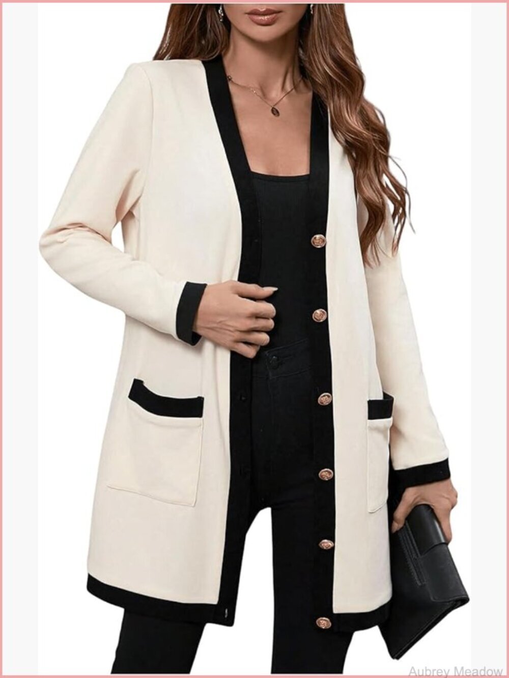 Color Block Cardigan V Neck Button Down Long Sleeve Jacket Outerwear with
